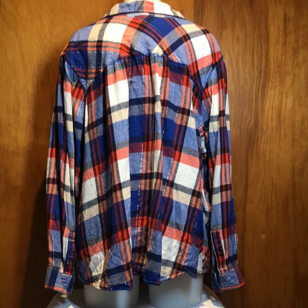 Basic Editions Flannel Shirt Blue Red Gold 3X PF - Picture 4 of 6